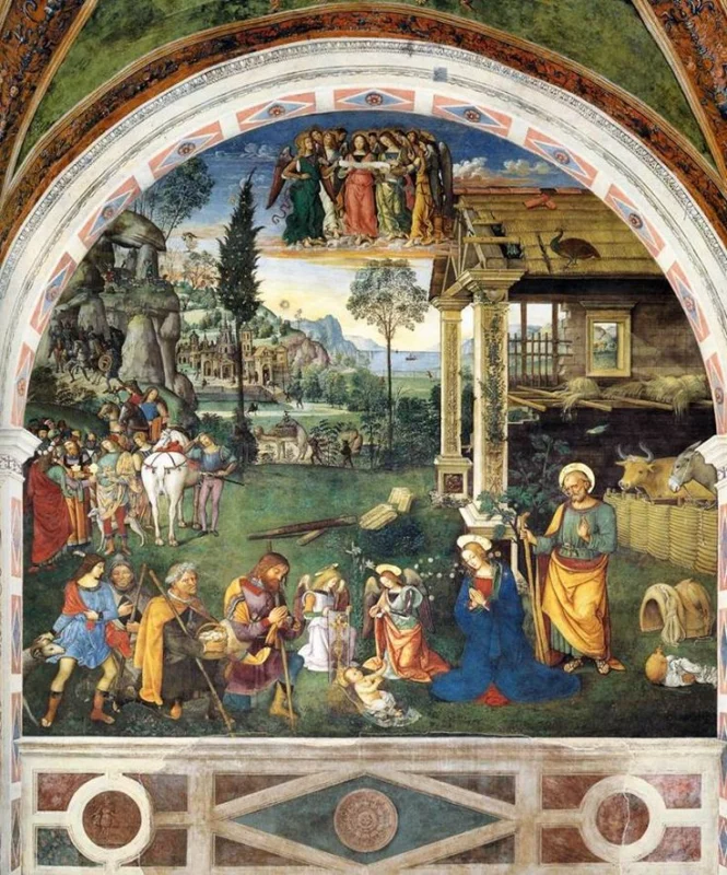 Spoleto, particolare della natività alla Cappella Baglioni, opera di Pinturicchio
