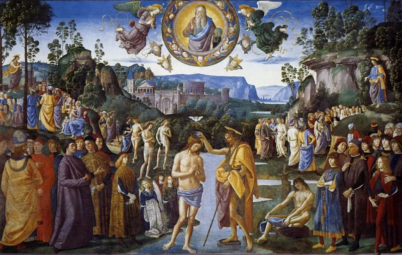 Città del Vaticano, Cappella Sistina, il battesimo di Cristo (1482 ca.) del Perugino